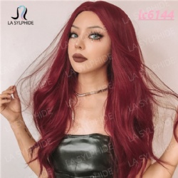 Red red-brown wig multi-color optional European and American wig female Hair mechanism chemical fiber full head set in part Qi bangs