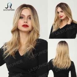 Middle parting no bangs micro curls brown gradient gold