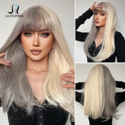 cosplay Europe and the United States wig spelling color beige gray gold long hair Qi Liu wig