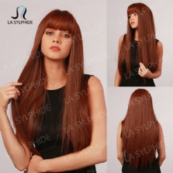 Long straight hair with bangs Flaxen yellow