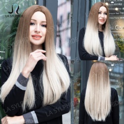 Brown Blonde Gradient Medium Part Long Straight Hair without Bangs
