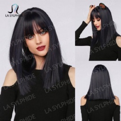 navy blue wig medium parted air bangs long black straight hair
