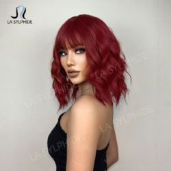 Air bangs red short curly hair wig
