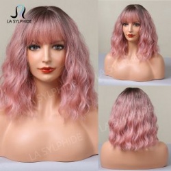 Brown pink orange wig female Hair