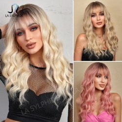 Medium-length curly hair with bangs fashionable and versatile mechanism high temperature silk rose net comfortable fit