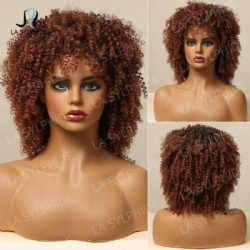 Black people small volume black brown gradient bangs wig female wigs