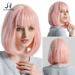 Pink \ silver gray \ golden locks BOBO chemical fiber European and American wig female hair hair Qi Liu straight hair mechanism head set wigs