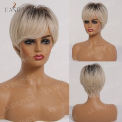 Short Straight Ombre Blonde Synthetic Hair Wigs with Bangs