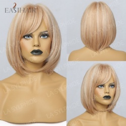 Short Bob Mixed Golden Blonde Synthetic Wig with Bangs Wo men