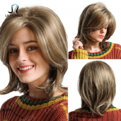 Natural parted bangs short hair blonde ombre