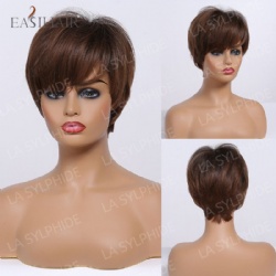 Wig oblique bangs short hair Europe and the United States foreign trade mechanism wig female full head set brown gradient hair chemical fiber