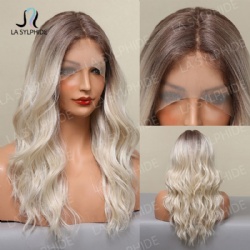 5*1Lace wig front lace middle part long curly hair hand woven parting seam day silk brown gradient gold chemical fiber head cover