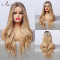 Synthetic Ombre Brown Blonde Long Wavy Lace Front Wigs Wo men