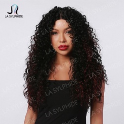 Front lace small T1 * 5 black small volume in long curly hair black pick dye red Japanese silk high temperature silk wig female