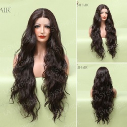 Black front lace 5 * 1cm long curly hair in part hand-woven small T Europe and the United States wig female black brown chemical fiber head cover