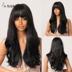 1B black partial bangs wig female Hair Europe and America mechanism long curly hair Wigs chemical fiber full head cover manufacturers