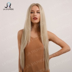 13 * 4 front lace wig in long straight hair hairhair Europe and the United States wig female mono imported silk brown gold