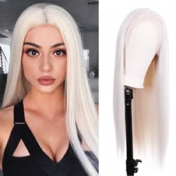 European and American fashion wig female front lace white long straight hair chemical fiber wig headgear wig
