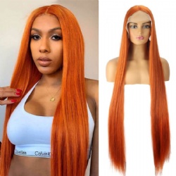 Ginger Color Long Straight Hair Front Lace Wig Synthetic Fiber Head Cover wigs 38inch