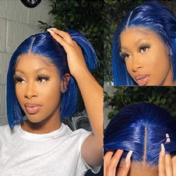 Front lace wig bob head buckle chemical fiber wig headgear Blue wig