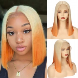 Front lace wig orange gradient short straight bob medium differentiated fiber headgear wigs
