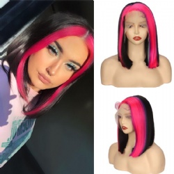 Mixed color chemical fiber short straight hair 13*2.5 partial front lace wig wig