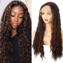Long curly hair front lace wig African small curly hair chemical fiber wig full head cover wigs