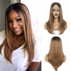 Front lace wig gradient color long straight hair female chemical fiber wig headgear wigs
