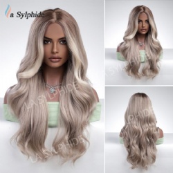 Middle point without bangs wig hair European and American wig female wigs gradient gray color long curly hair mechanism high temperature wire